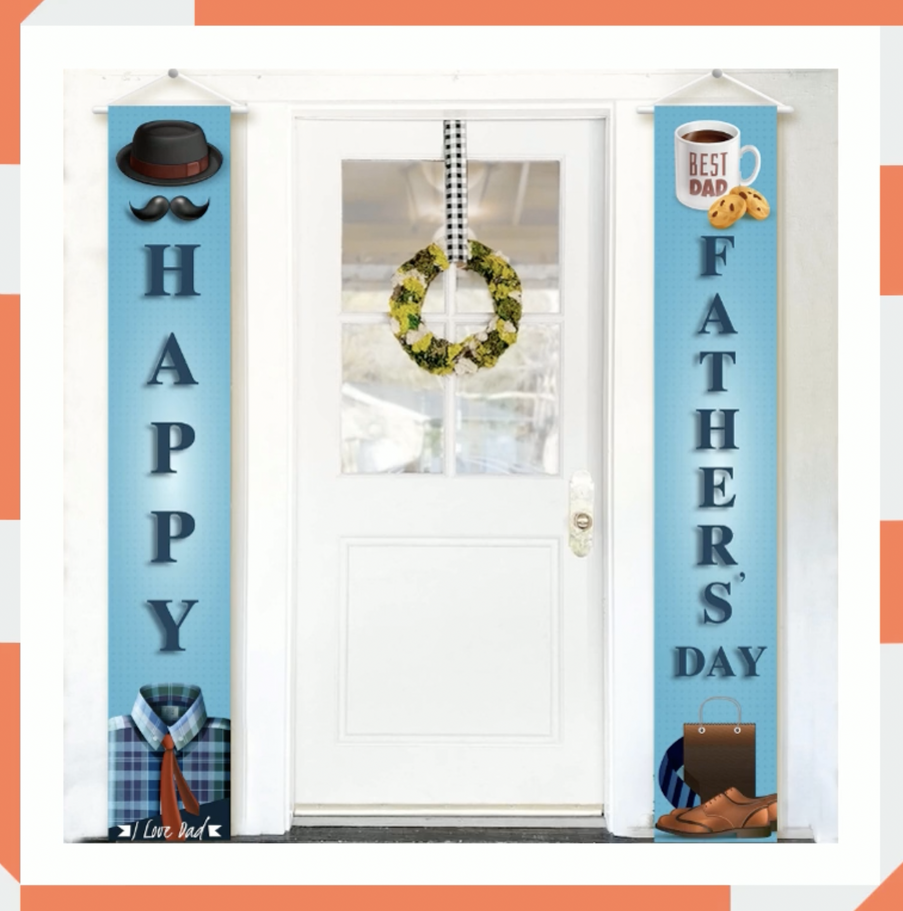 Happy Father's Day Banner – Extra Large 72x12 Inch Tuxedo Design Backdrop With Ribbon (Pre-Assembled, Water Resistant)