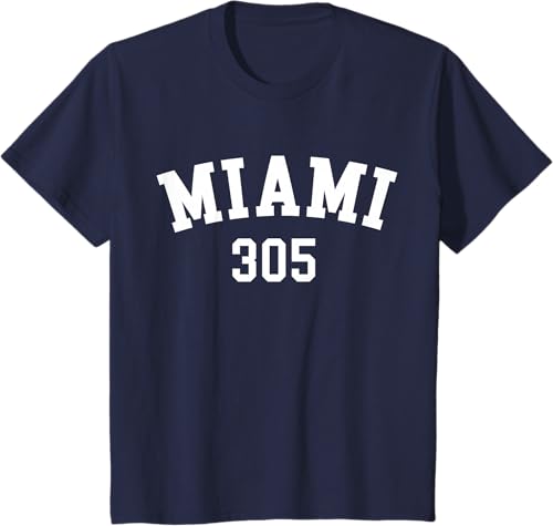 Miniatura 55 de Miami 305 USA American College Font T-Shirt Negro,Azul Marino,Azul Pastel,Arándano,Rojo,Plateado,Hierba,Verde Kelly,Marrón,Verde Oliva,Jaspeado