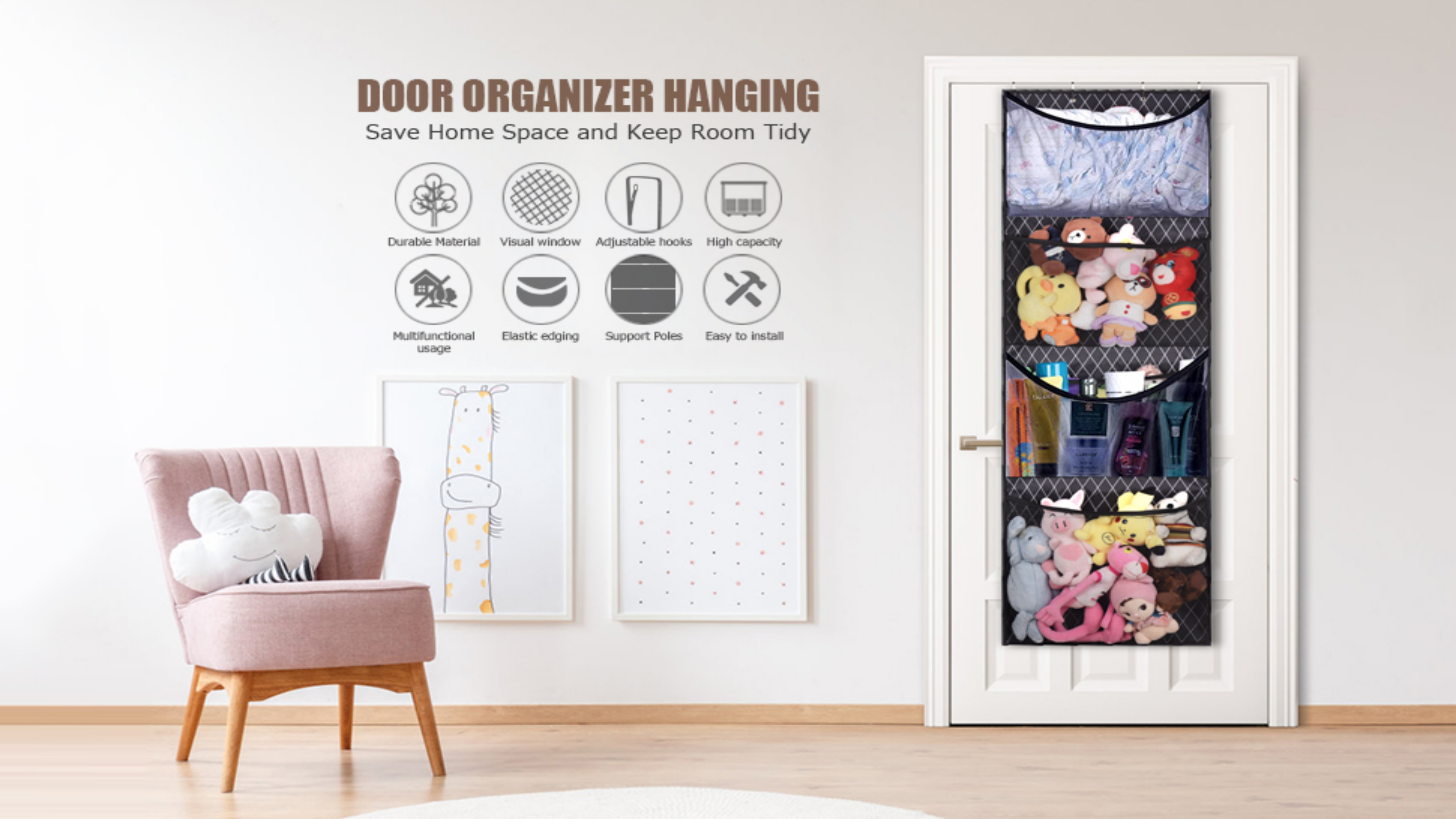Organizzatore Rete Per Peluche Da Porta - 4 Tasche Large, Per Camera Bambini, Risparmio Spazio - Foto 7