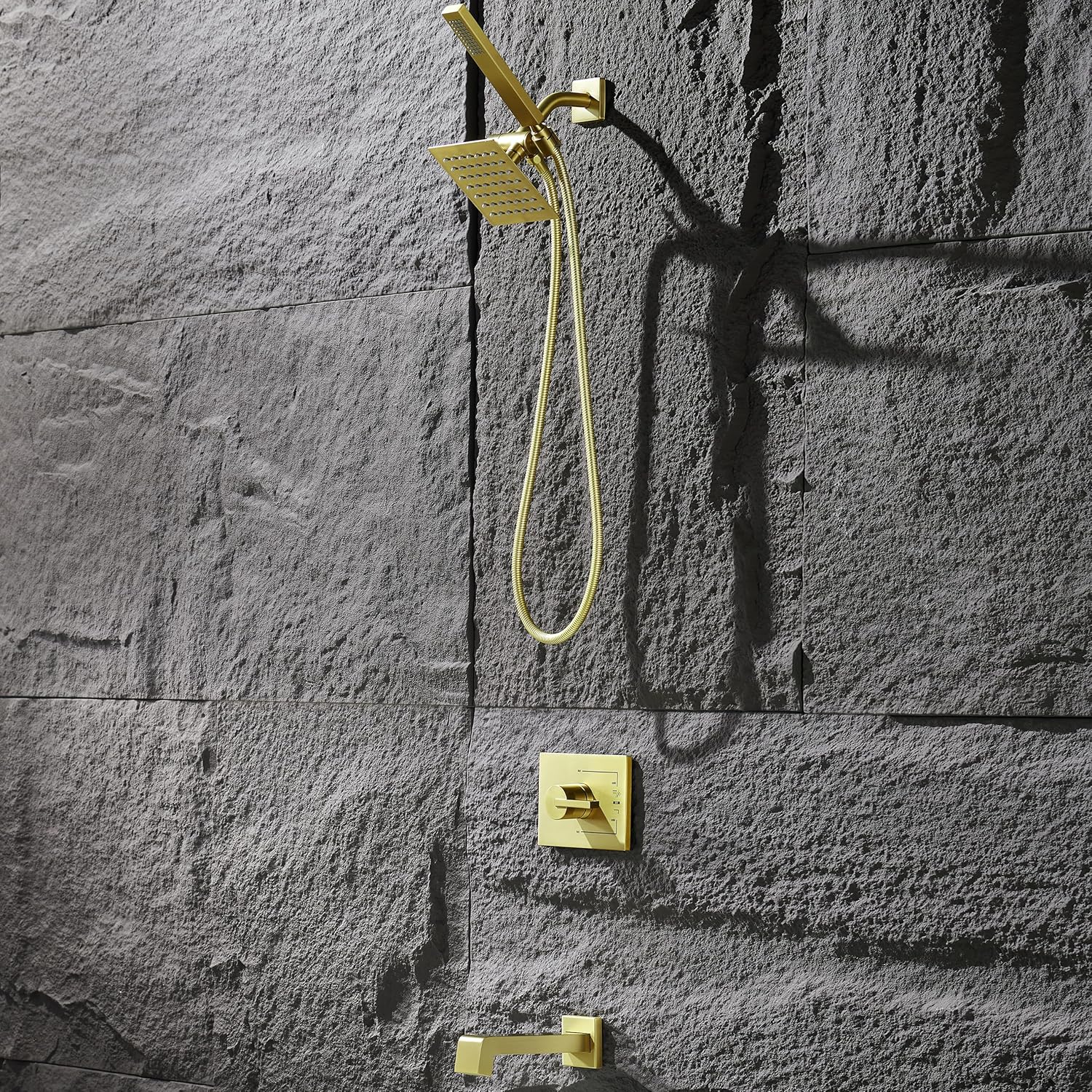 Brushed Gold Shower Fixture, Gold Shower Faucet Set Dual Shower Heads with Handheld Spray Combo and Tub Spout, All Metal Dual Shower Head Combo and 3-Way Diverter,Gold Shower Head and Handle Set Tub&Shower Head&Handheld Shower Head Brushed Gold