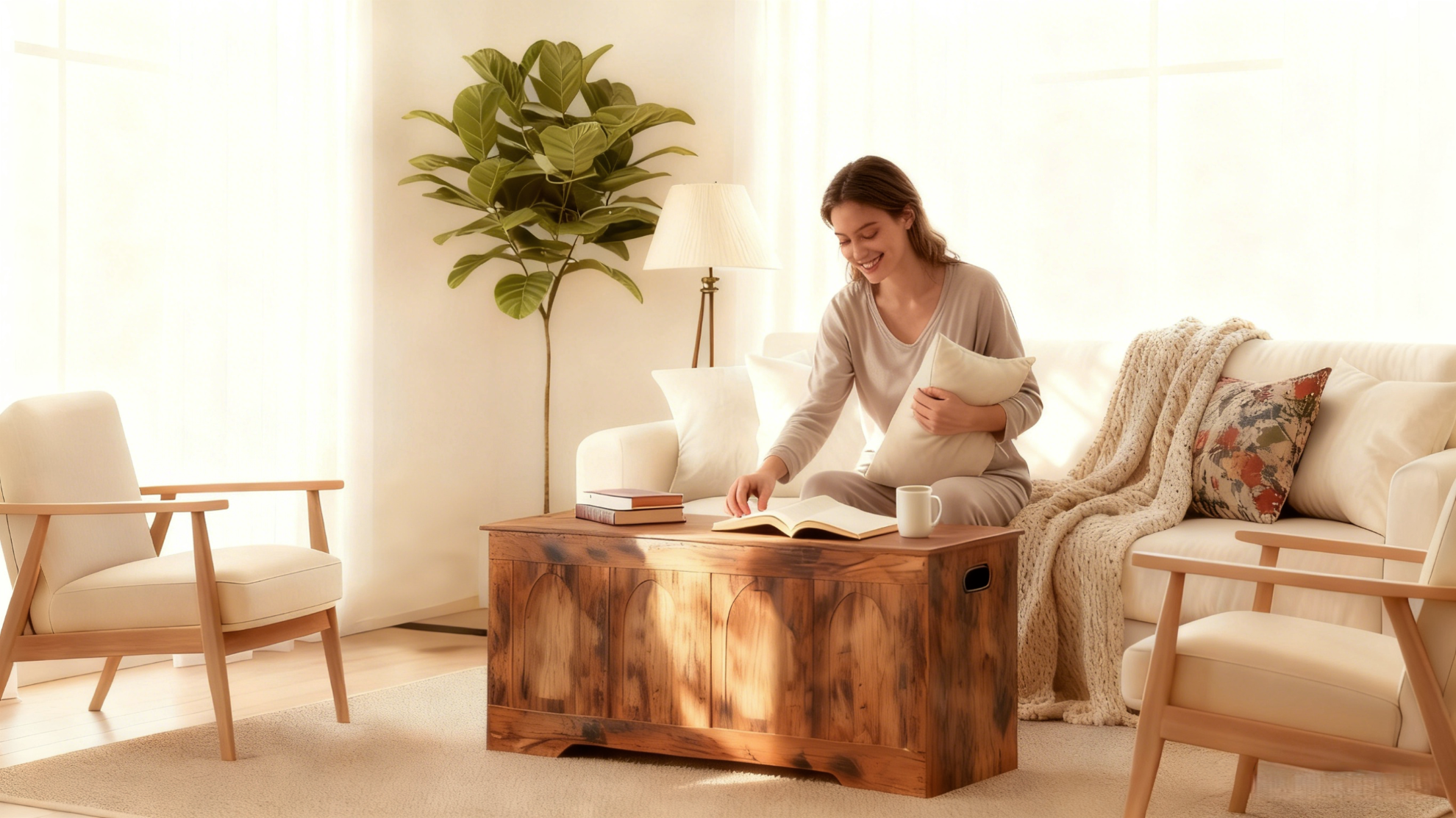 DINZI LVJ Rustic Brown Storage Chest Bench - 31.5" Flip-Top Trunk For Entryway, Living Room, Bedroom
