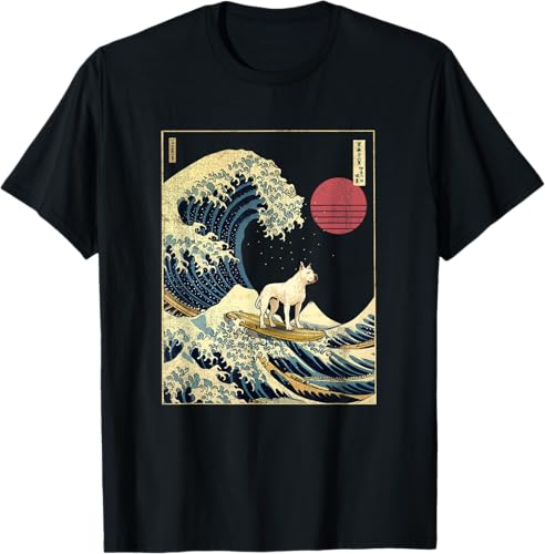 Dogo Argentino Japanese Kanagawa Wave Funny Surf Dog T-Shirt