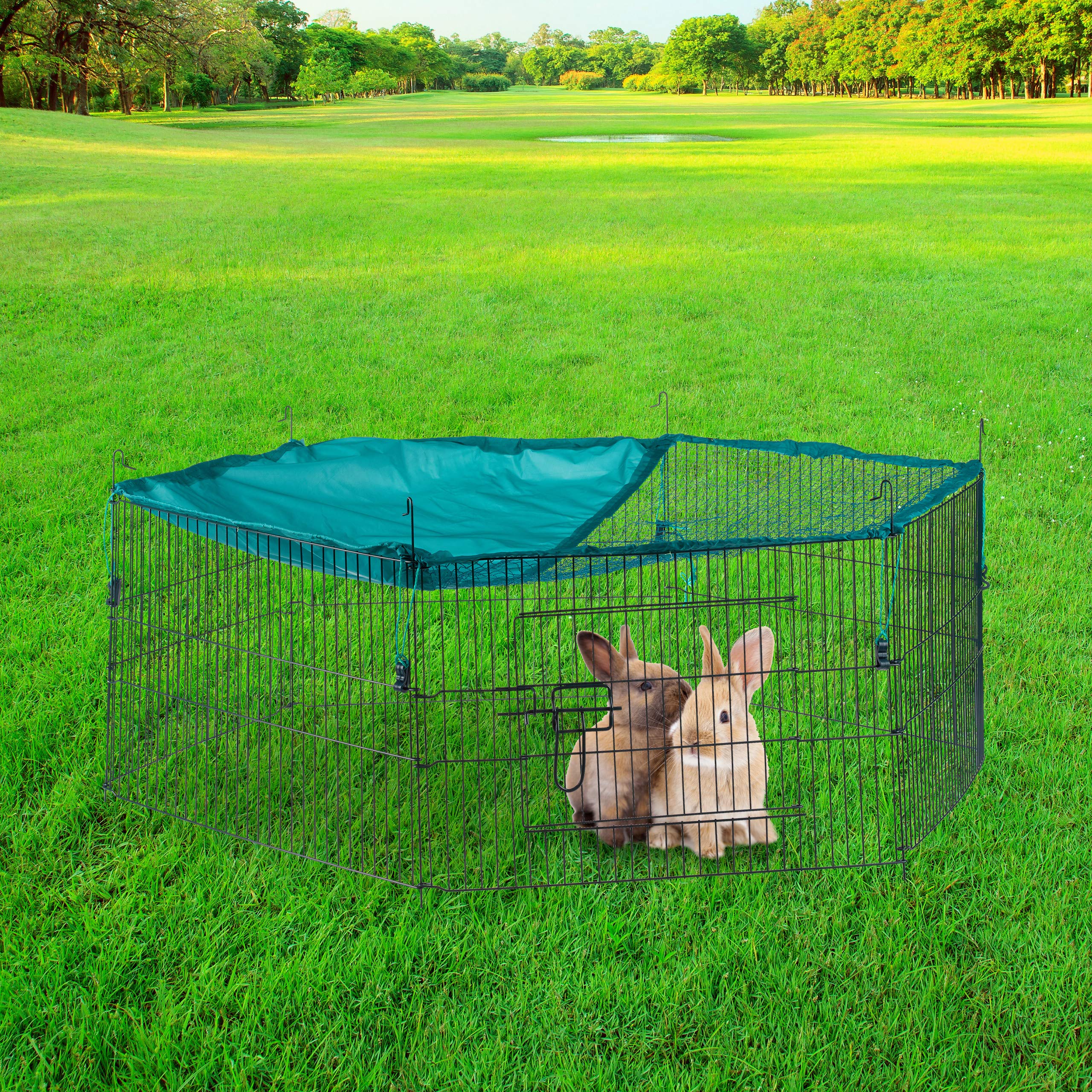 Relaxdays Freilaufgehege mit Netz-Abdeckung, Gehege für Hasen & Nager, Kleintiergehege mit Sonnenschutz, Ø 110 cm, Grün