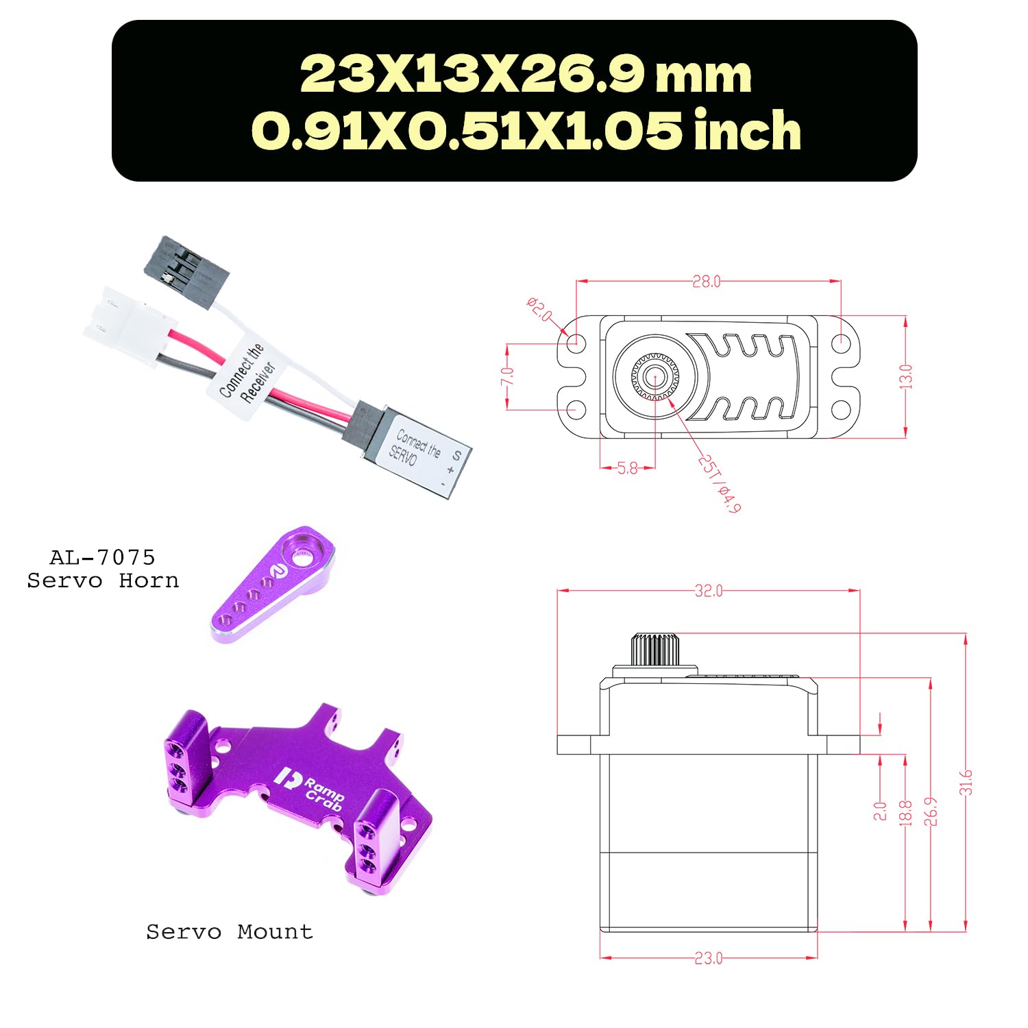 RampCrab Soportes De Correa Límite Para SCX24 AX24 FCX24, Montados En El Servo (el Ancho Del Servo Debe Ser Inferior A 0.945 In) Revestimiento Negro De Latón, 0.18 Oz, Viene Con Banda De Goma