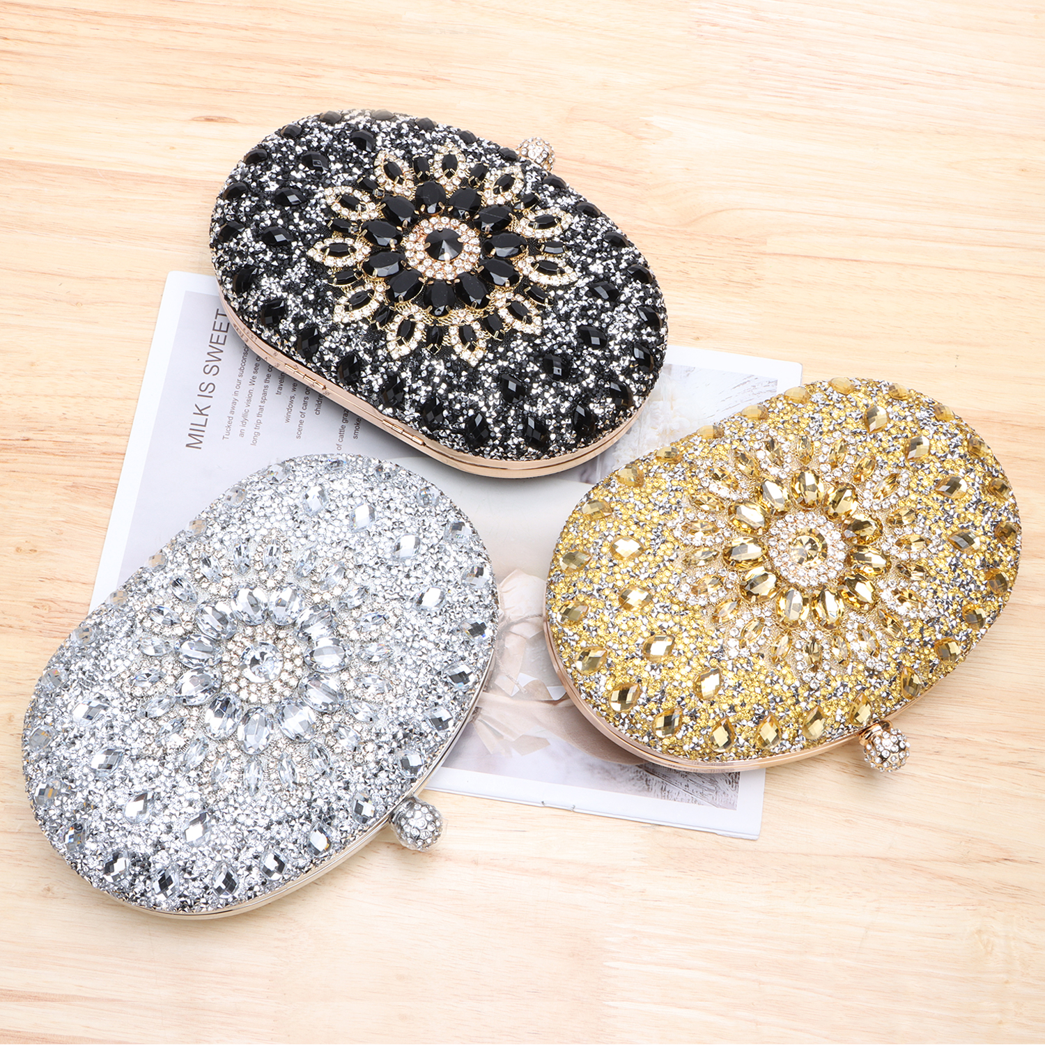Bolso de mano con brillo y diamantes para mujer miniatura 7