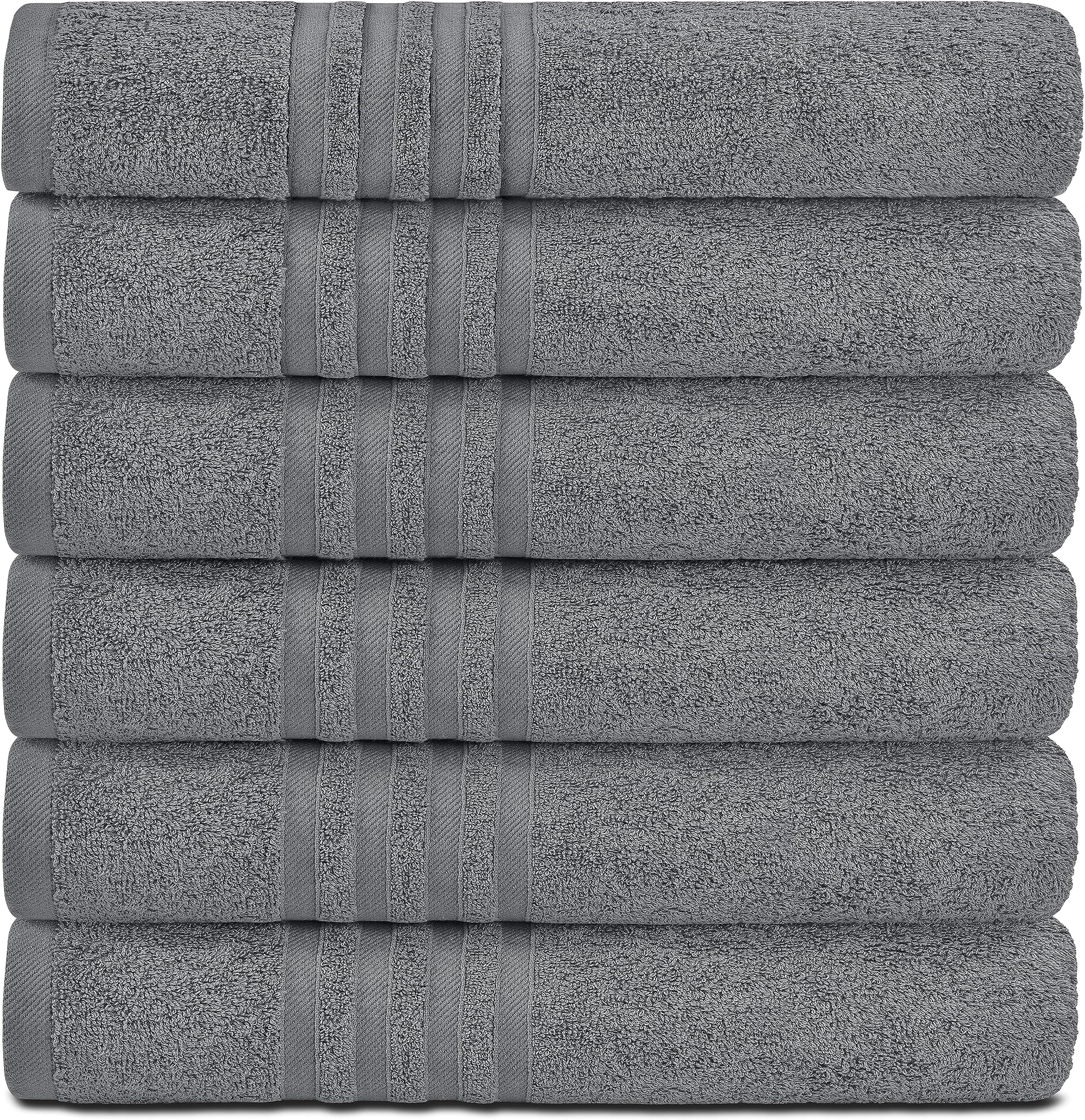 White Classic Wealuxe Cotton Bath Towels - 61x127 CM - Lightweight Soft and Absorbent Gym Pool Bathroom Towel - 6 Pack - Grey