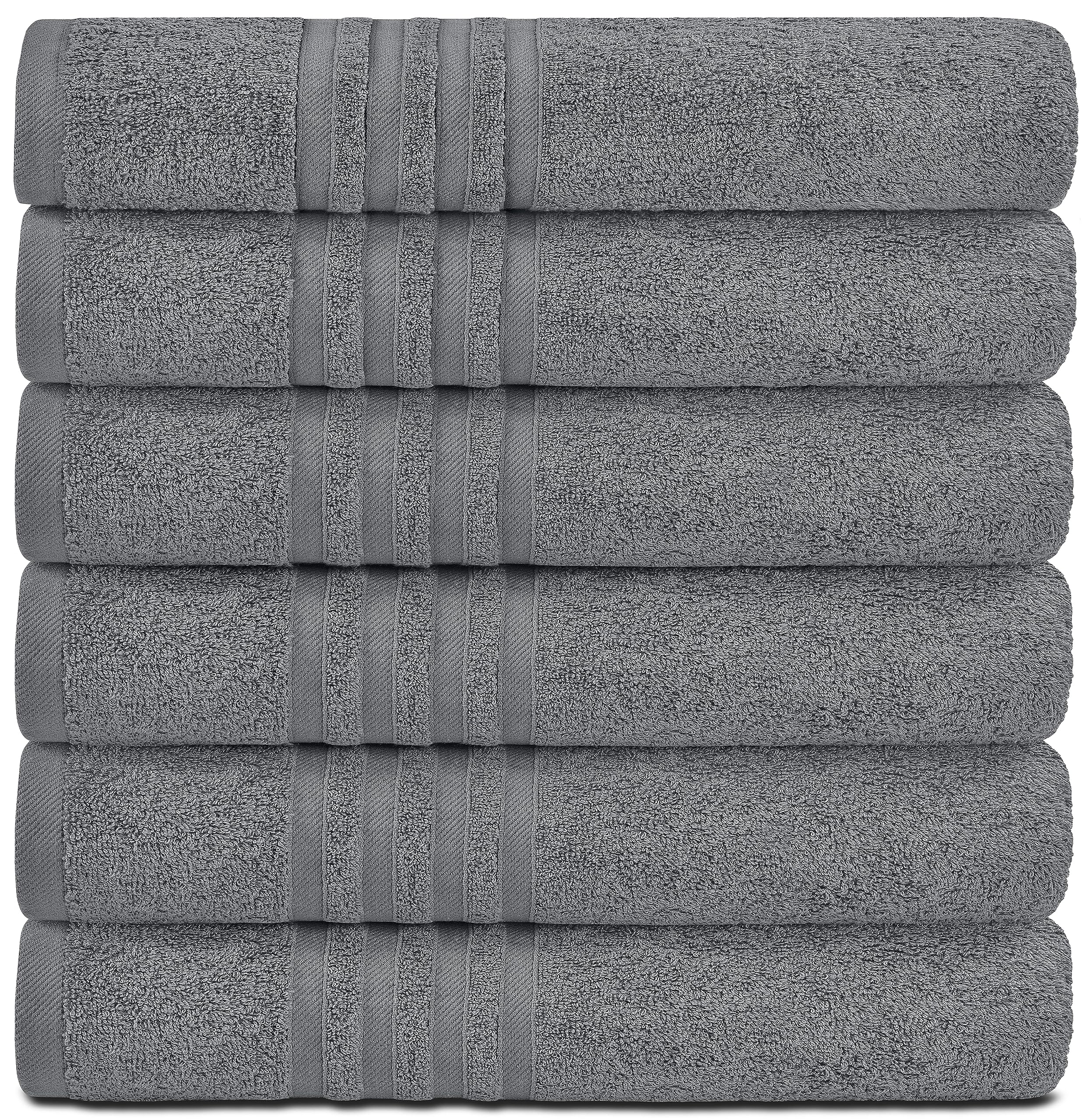 White Classic Wealuxe Cotton Bath Towels - 61x127 CM - Lightweight Soft and Absorbent Gym Pool Bathroom Towel - 6 Pack - Grey