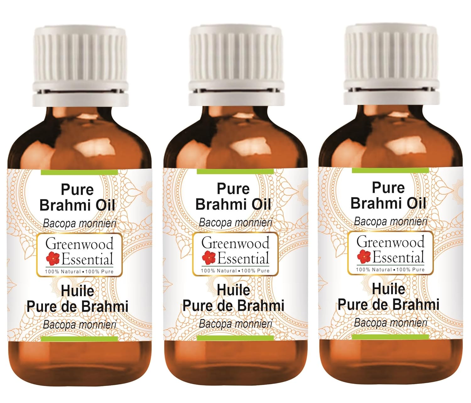Greenwood Essential Pure Brahmi oil (Bacopa monnieri) Natural Therapeutic Grade (pack of Three) 100ml X 3 (10 oz)