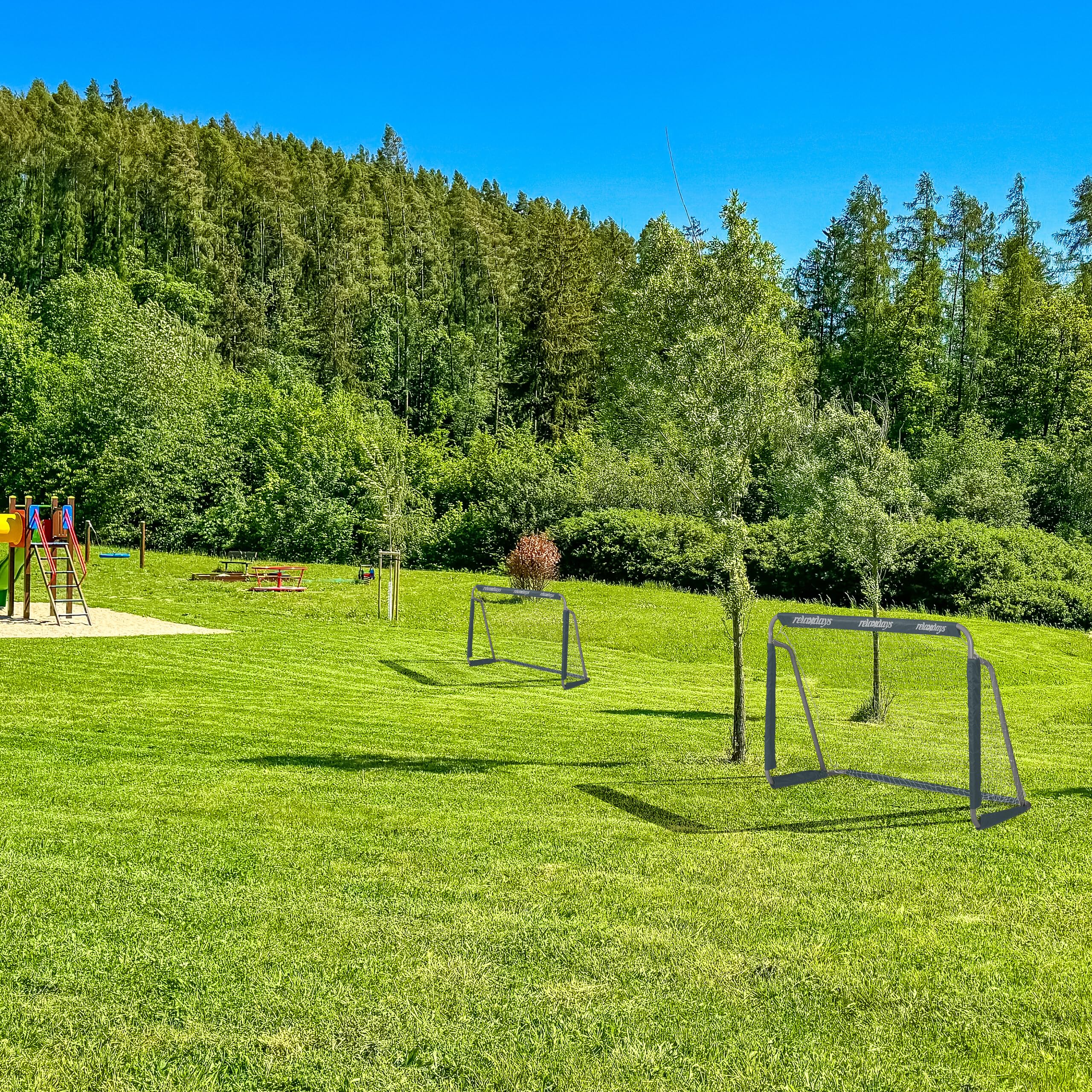 Relaxdays Fußballtor Garten, 2er Set, Kinder & Erwachsene, HBT: 110 x 150 x 75 cm, Metall, stabile Tore Fußball, grau