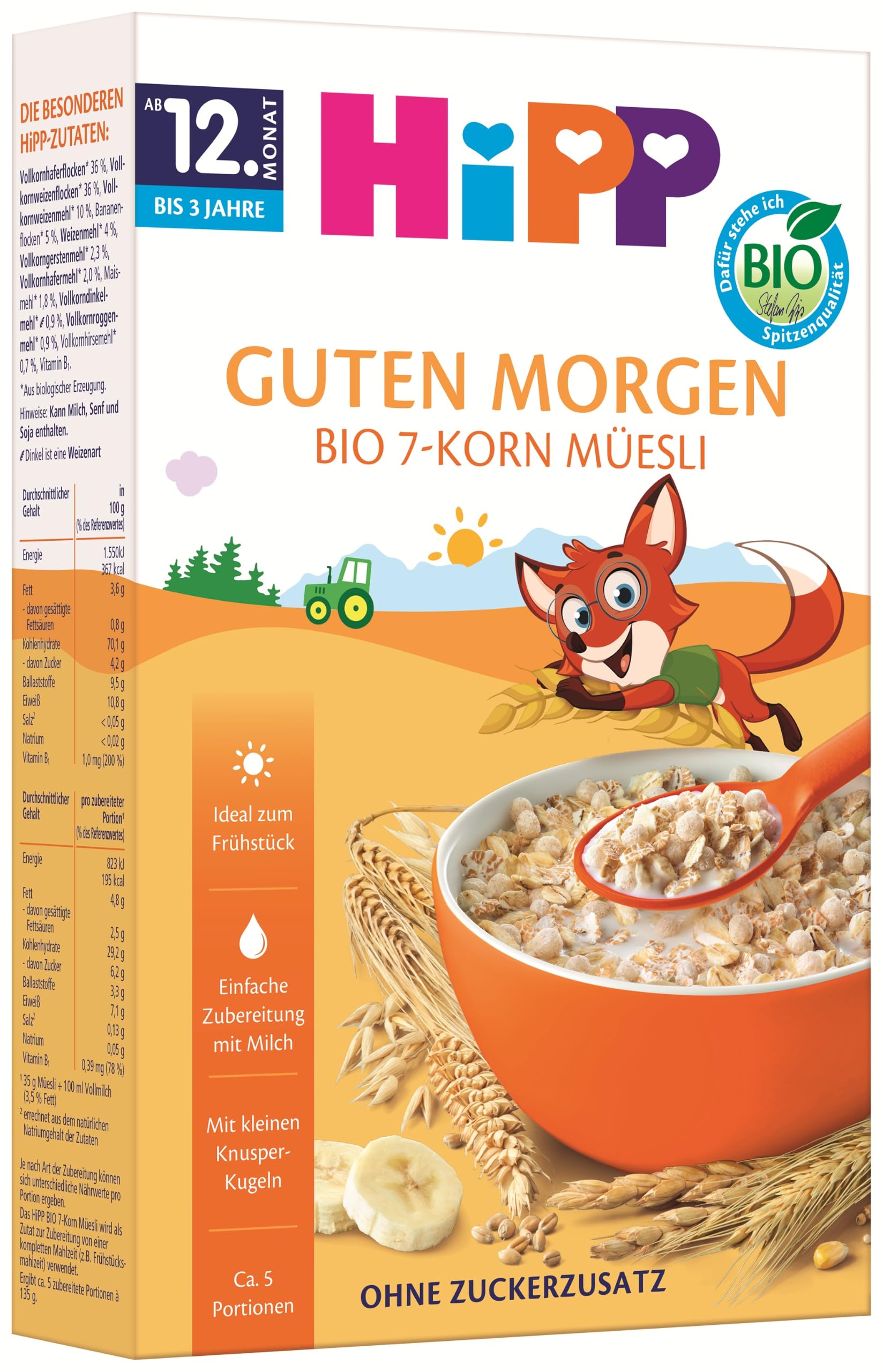 HiPP Bio 7-Korn-Müesli (8 x 200g), ab 12. Monat, mit wertvollem Vollkorngetreide, ohne Zuckerzusatz, besonders feine Stückchen - leicht zu kauen, ideal für erste Selbstlöffelversuche