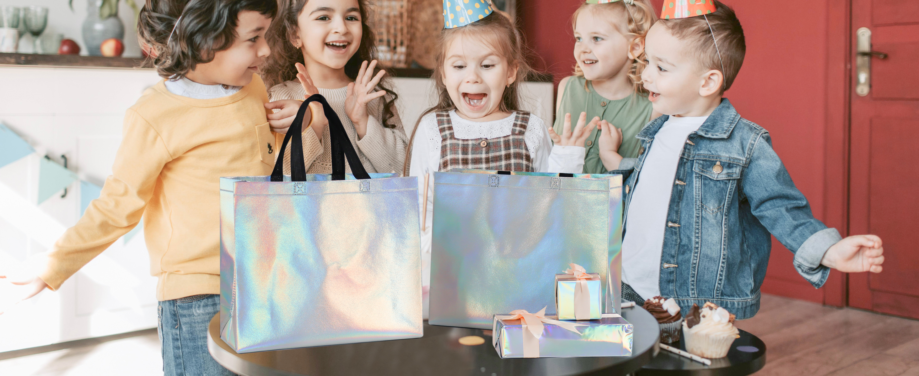 cabzymx Glossy Iridescent Gift Bags 15 Pcs, 12.6x4.7x11 In Reusable Goodie Bags Bulk with Handles & Sturdy Base, Christmas Gift Bags for Birthday, Wedding, Holiday, Party,Thanksgiving