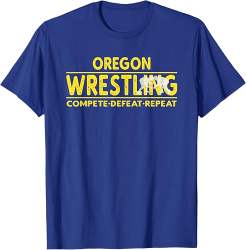 Miniatura 70 de Oregon Wrestling - Compete, Defeat, Repeat T-Shirt Negro,Azul Marino,Asfalto,Blanco,Azul Pastel,Arándano,Rojo,Verde Bosque,Verde Kelly,Verde