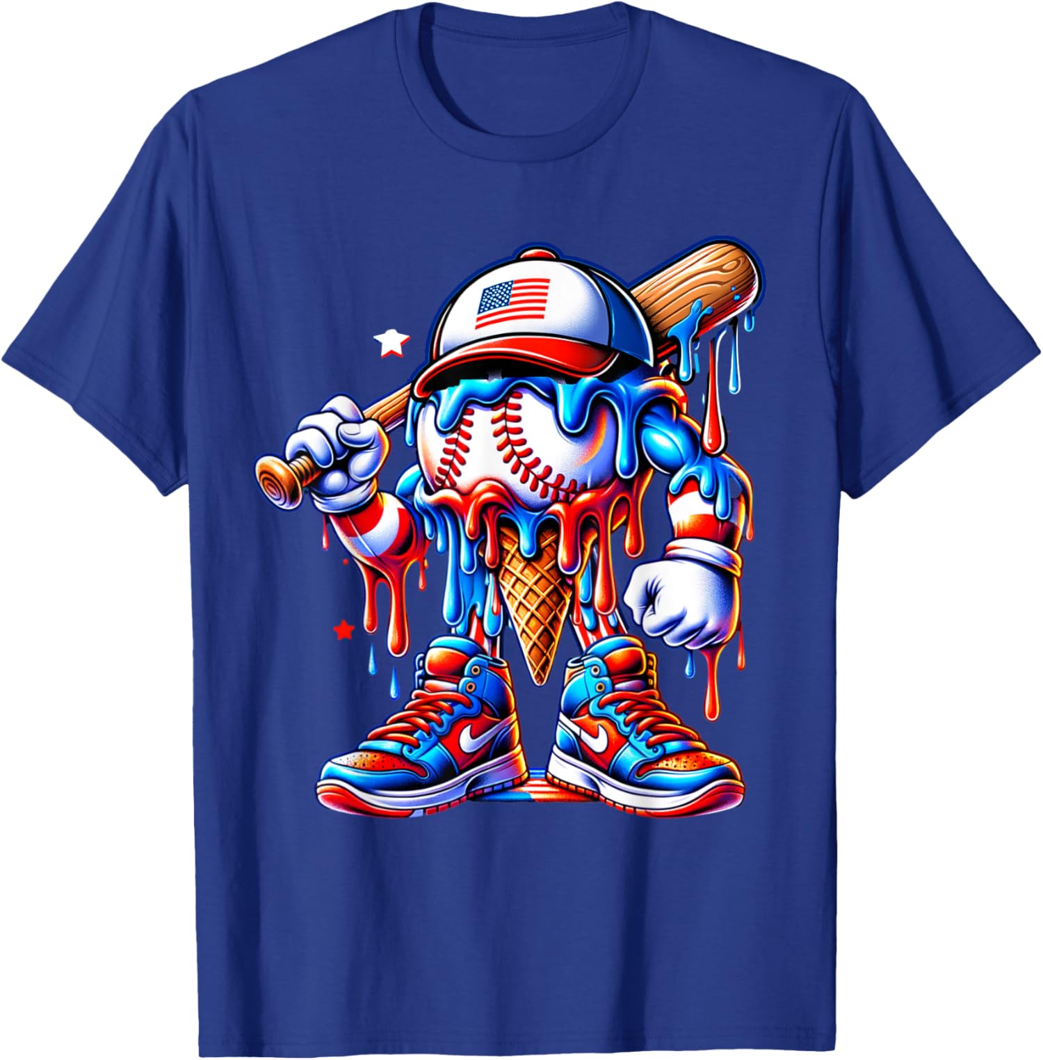 4th of July Red White and Blue Baseball Ice Cream Unisex T-Shirt - Picture 13 of 15