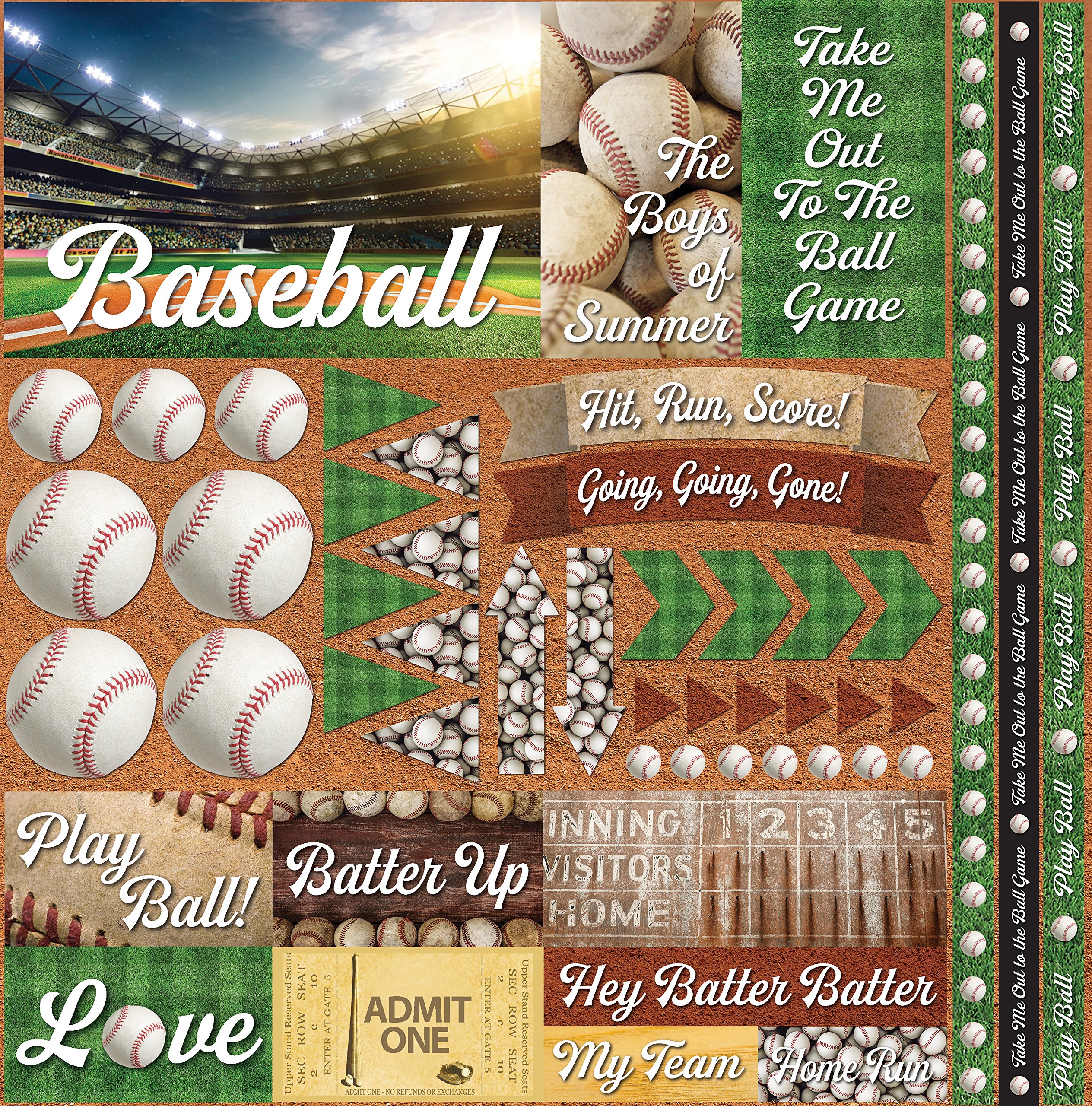 ReminisceBaseball 2 Elements Stickers 12"X12"