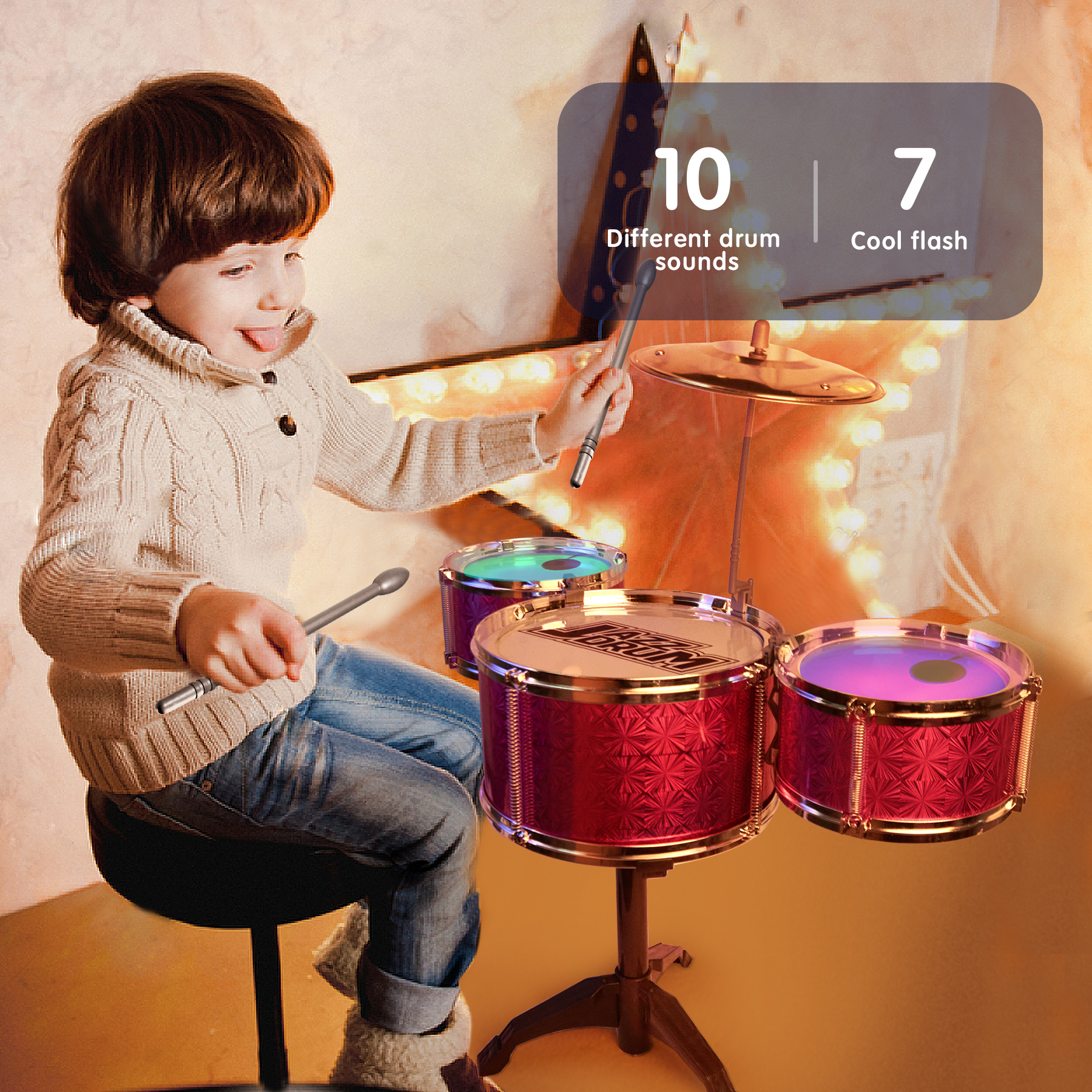 Year Old Girl Gifts Kids Jazz Drum Kit Toy With Music Note Cards - Main Image