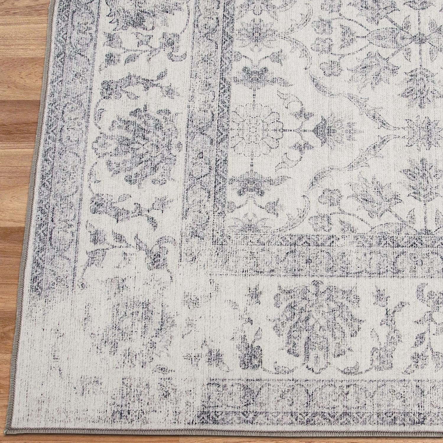 ReaLife Machine Washable Rug - Stain Resistant, Non-Shed - Eco-Friendly, Non-Slip, Family & Pet Friendly - Made from Premium Recycled Fibers - Vintage Distressed Trellis - Ivory-Grey, 5' x 7'