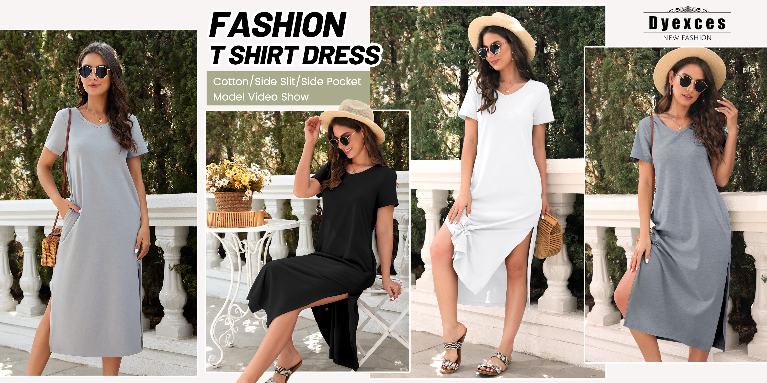Dyexces Women Summer T Shirt Dress Casual Sleeveless V Neck Maxi Dresses  Loose Side Slit Midi Tshirt Dress with Pockets A-Beige at Amazon Women's  Clothing store