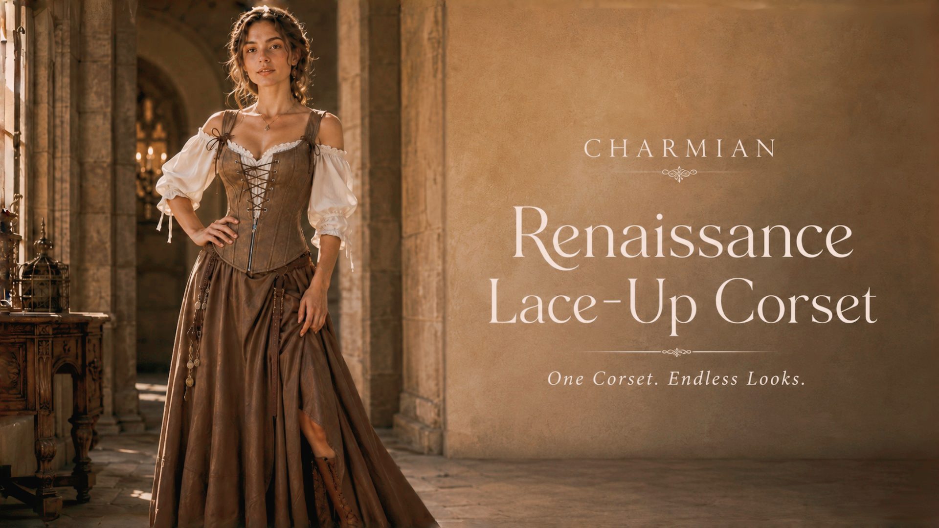 Charmian Women's Renaissance Lace Up Boned Bustier Corset with