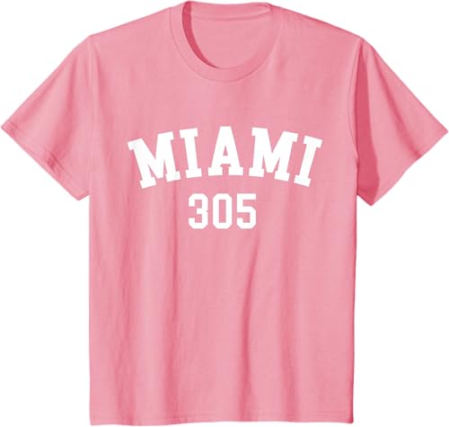 Miniatura 40 de Miami 305 USA American College Font T-Shirt Negro,Azul Marino,Azul Pastel,Arándano,Rojo,Plateado,Hierba,Verde Kelly,Marrón,Verde Oliva,Jaspeado