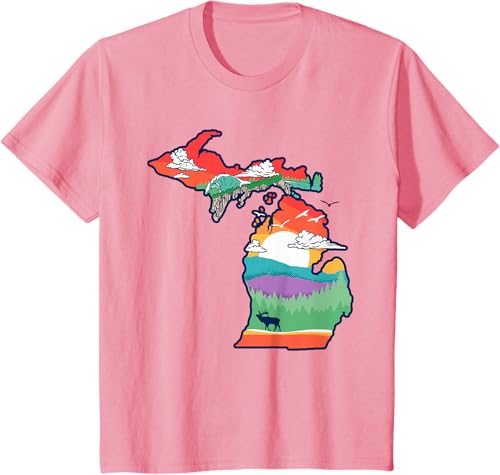 Miniatura 37 de Michigan Outside Vintage Nature Illustration Artistic T-Shirt Slate Grey,White,Baby Blue,Red,Silver Grey,Dark Green,Kelly Green,Olive Green,Lemon