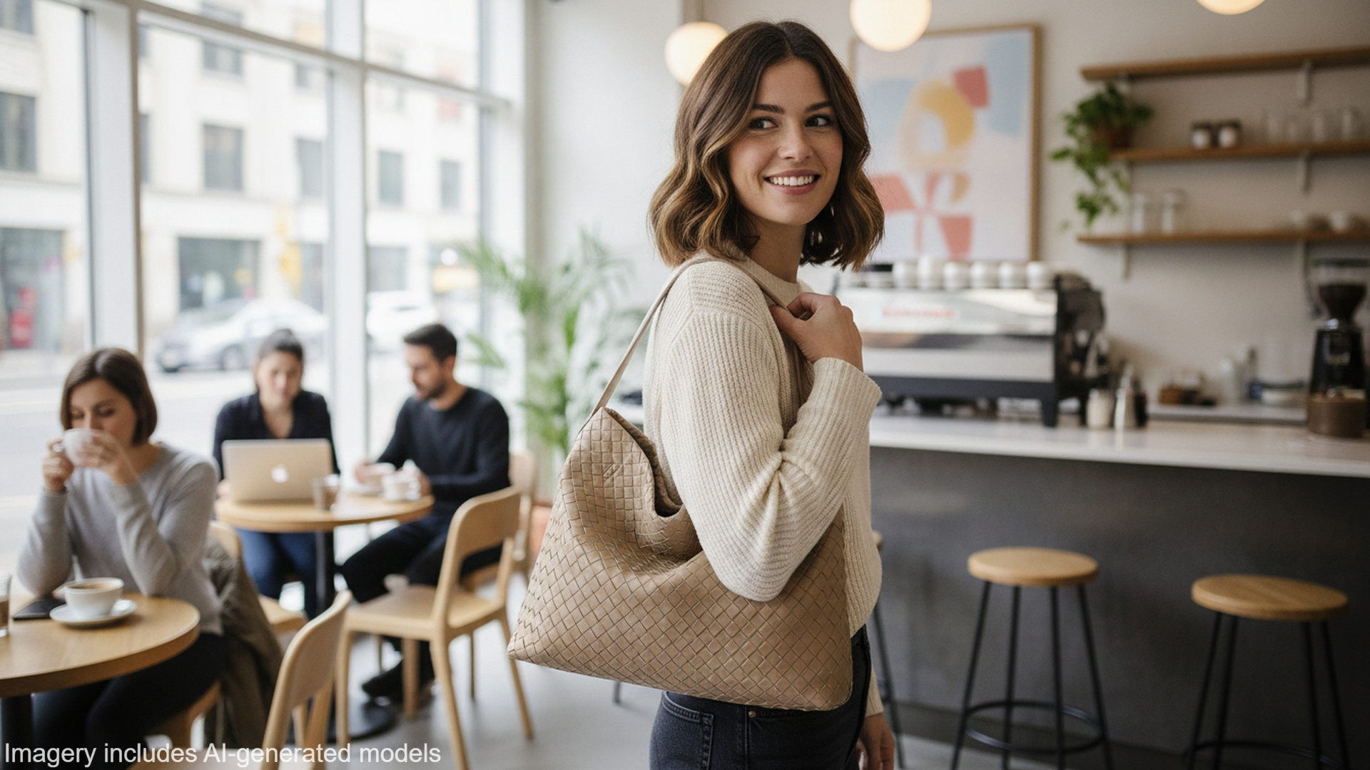 Bolsa Tote Tejida de Gamuza para Mujer, Cuero Vegano miniatura 7