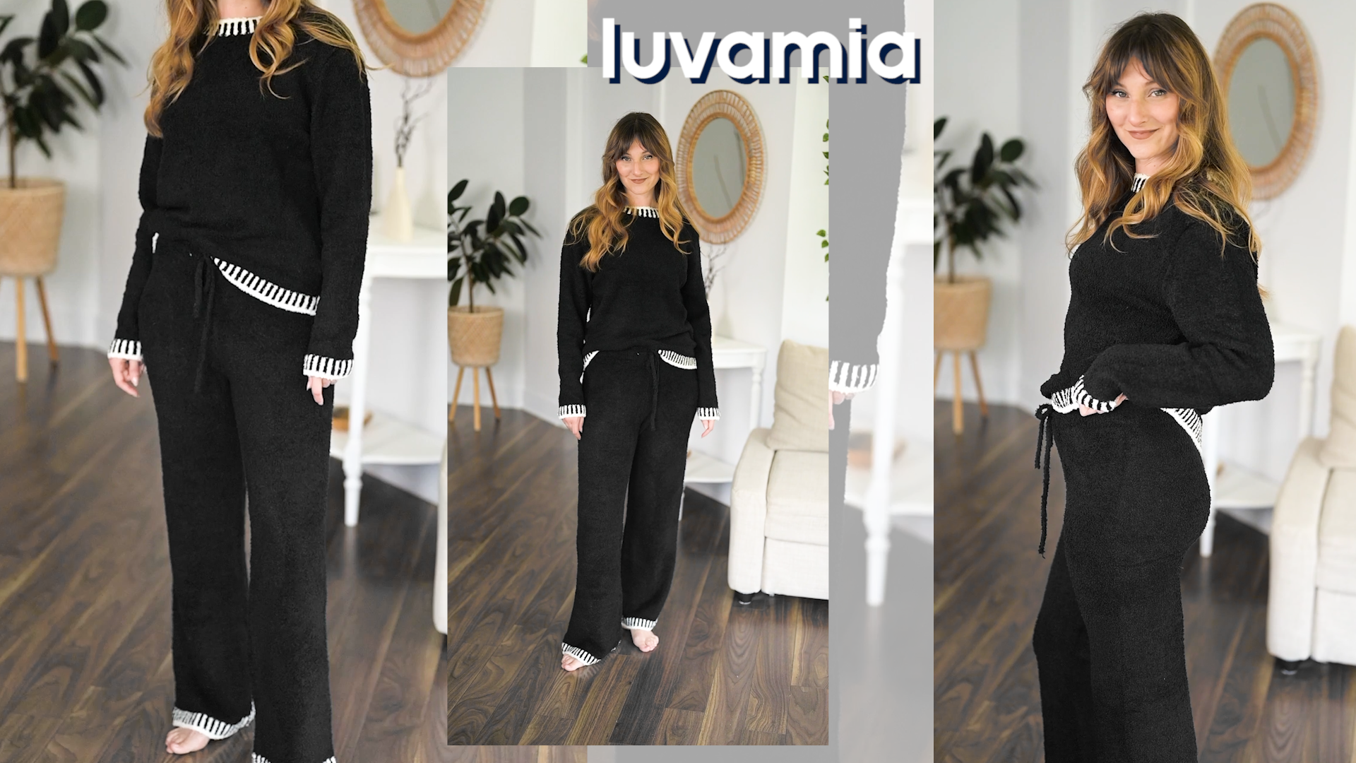 luvamia Two Piece Lounge Sets for Women Fuzzy Long Sleeve Knitted