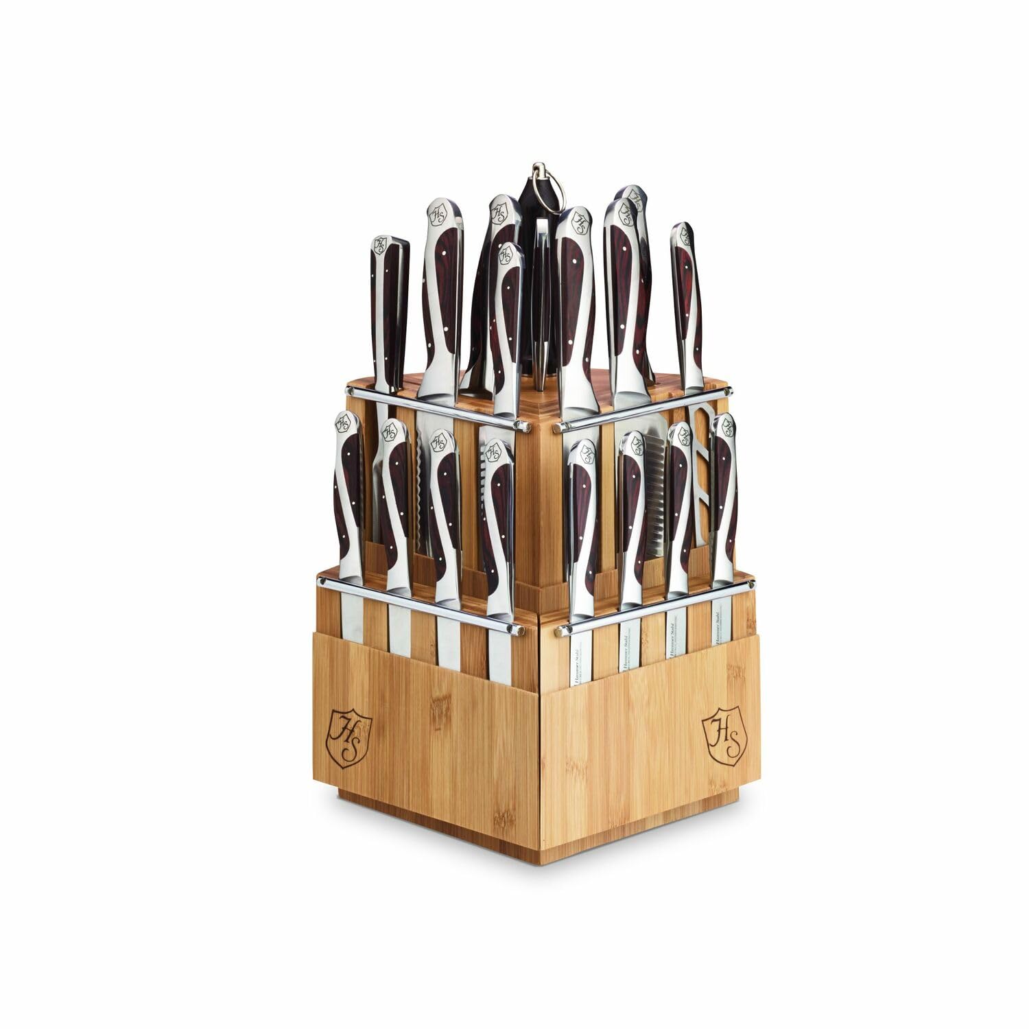 Hammer Stahl 21 Piece Knife Block Set | Classic Kitchen Knife Set | Stainless Steel Knife Set with Rotating Bamboo Block | Cooking Knife Set | The Ultimate Kitchen Collection