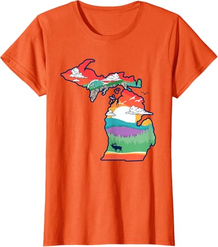 Miniatura 50 de Michigan Outside Vintage Nature Illustration Artistic T-Shirt Slate Grey,White,Baby Blue,Red,Silver Grey,Dark Green,Kelly Green,Olive Green,Lemon