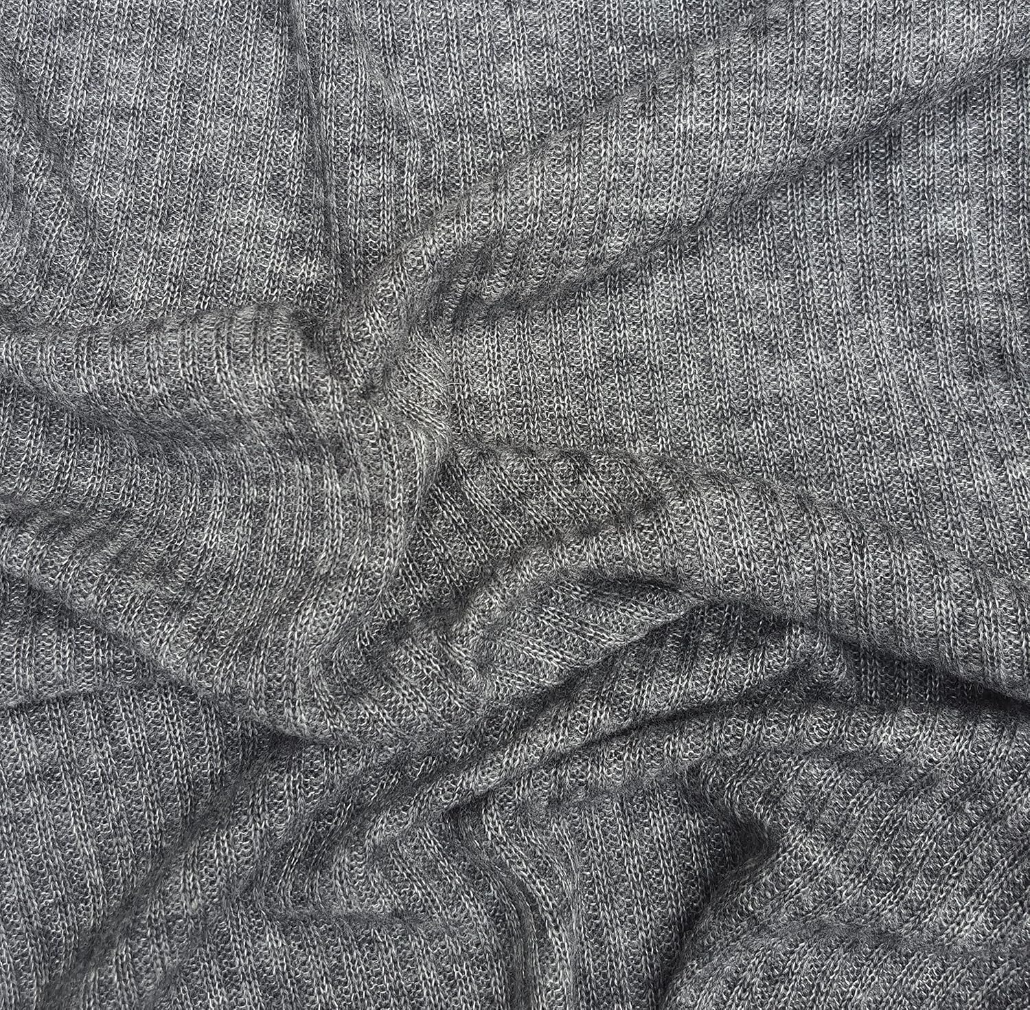 Wool Rib Sweater Knit Fabric - Gray - Image 5