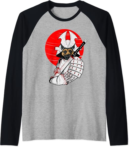 Deutscher Schäferhund Japanischer Samurai Katana Hund Anime Raglan