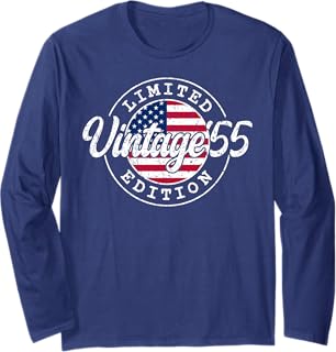 Vintage 1955 70th Birthday USA Flag US 70 Year Old American Long Sleeve T-Shirt