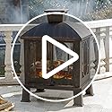 45" H×31''W Metal Chiminea Fire Pit with Grill, Wood Burning Fire Pits for Outside,Square Chimineas Fireplace with Mesh Spark Screen Door& Fire Poker for Garden,Yard,BBQ,Bonfire (Black&Gold)