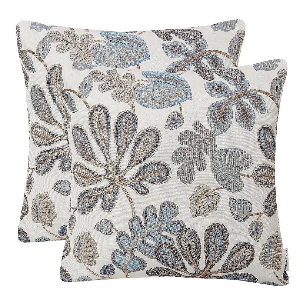 Set of 2 Jacquard Tropical Leaf Pattern Throw Pillow Covers Decorative