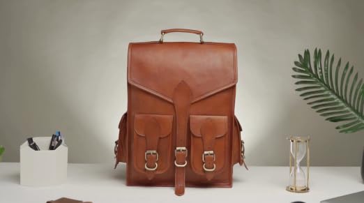 Volksy Bags Genuine Leather Backpack for Men, 15 Inch Laptop Bag, Leather Travel Backpack for Women, Vintage Designer Bookbag, Medieval Art Rucksack for College, Work & Hiking