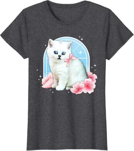 Miniatura 6 de Linda camiseta con diseño de flor de gato estética de los años 90 y 2000, Negro -