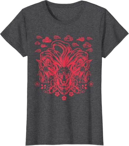 Miniatura 5 de Camiseta de anime japonés Nine Tails Fox Kitsune, Negro -