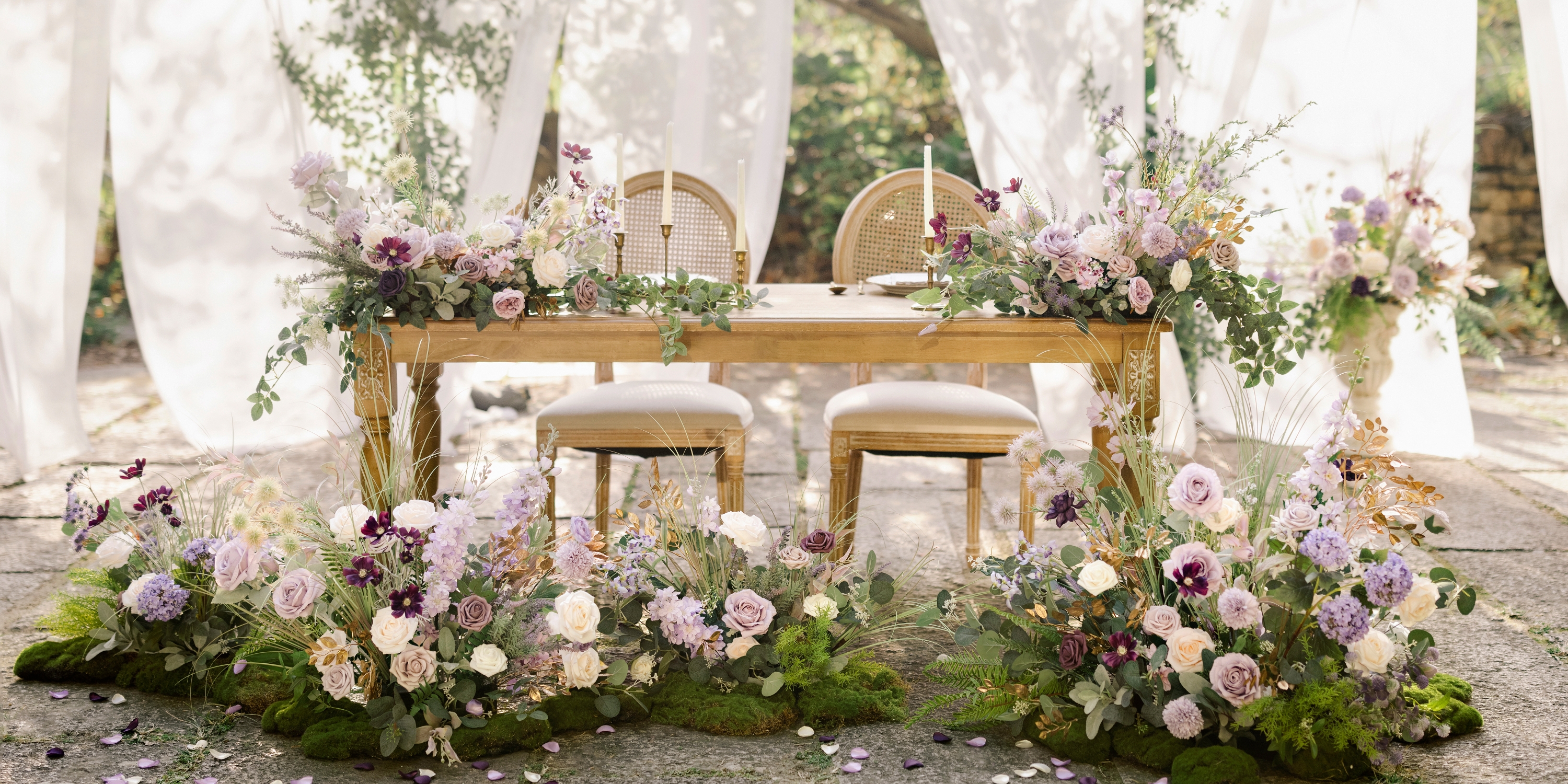 onyx falling flowers bouquet lyles dress Lilac And Onyx Locust Leaf Lace and Tulle Gown main image 0