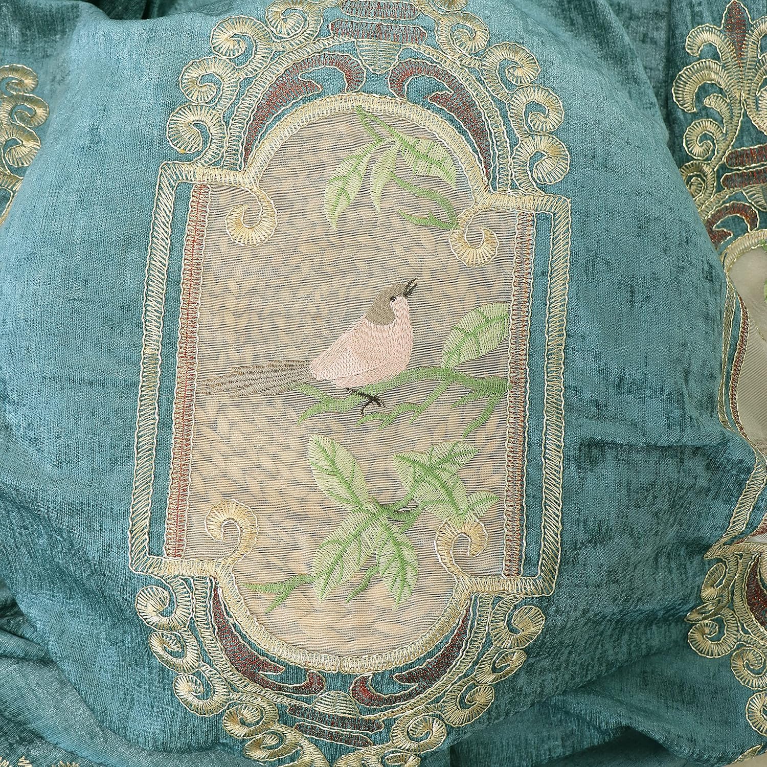 SLOW SOUL Set of 2 Panels Embroidered Birds 80% Blackout Curtains for Living Room Bedroom Dining Room Curtains & Drapes High-end Curtain with Grommet Top Darkcyan Cloth 49W X 96L inch (2 Panels)