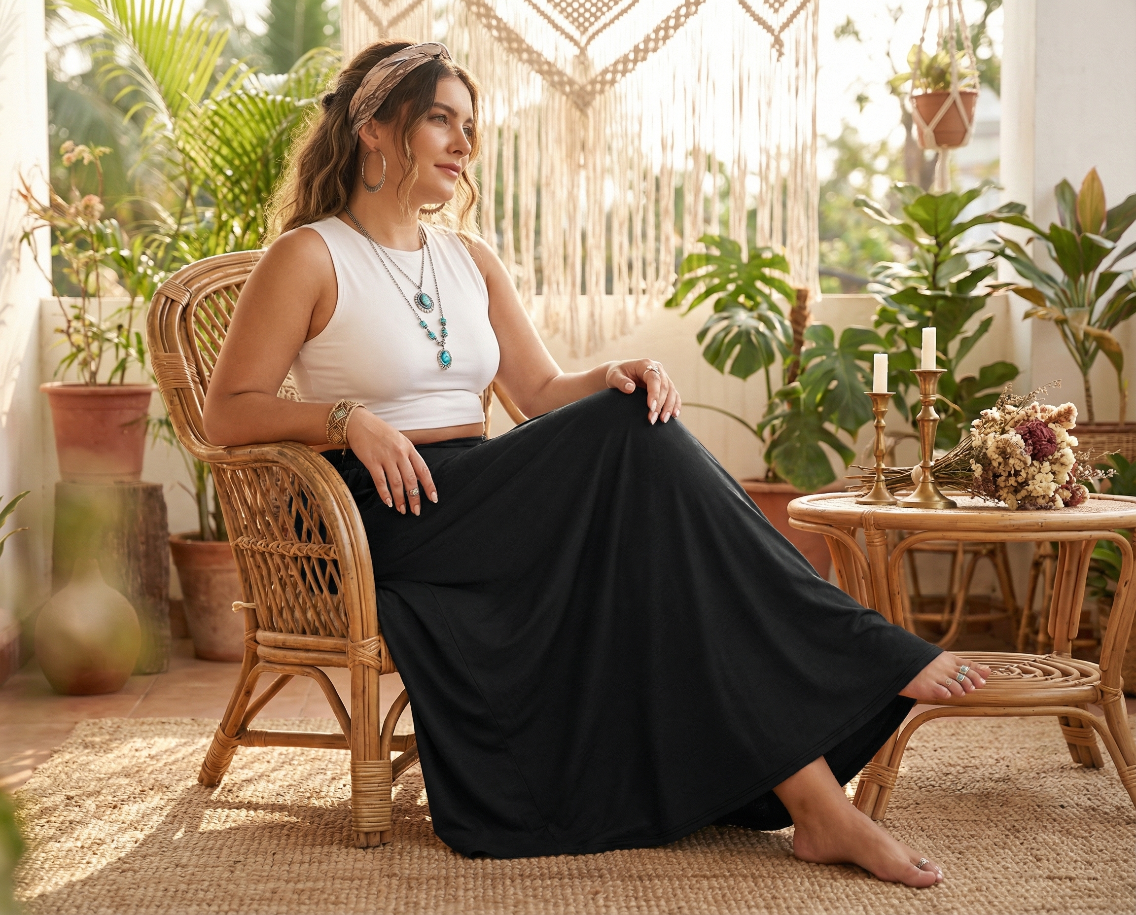 Yincro Womens Plus Size Maxi Skirt Elastic High Waisted Casual A