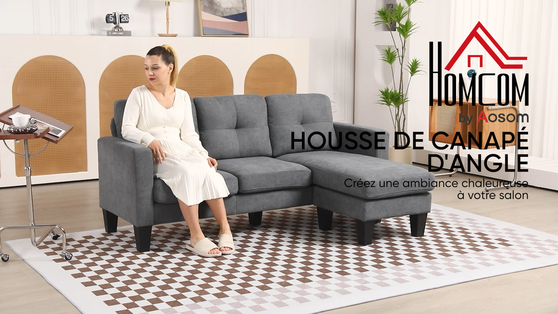 Dellia - Canapé D'angle Réversible Convertible - Avec Coffre - En Velours Côtelé - 4 Places Couleur   Gris Fonce