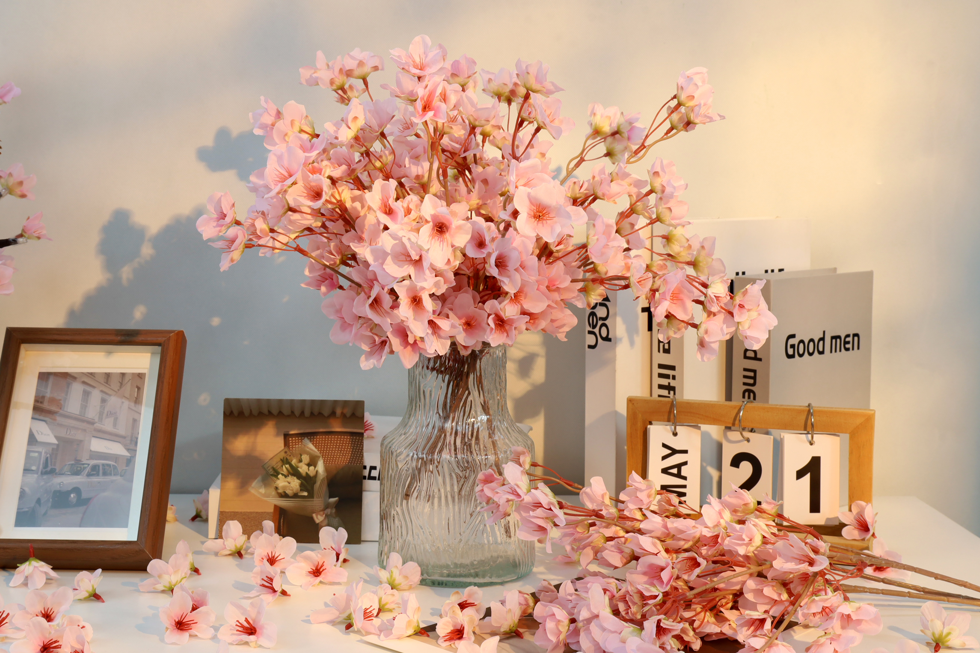 Goodangie00 5Pcs 33.5 Haze Blue Artificial Cherry Blossom