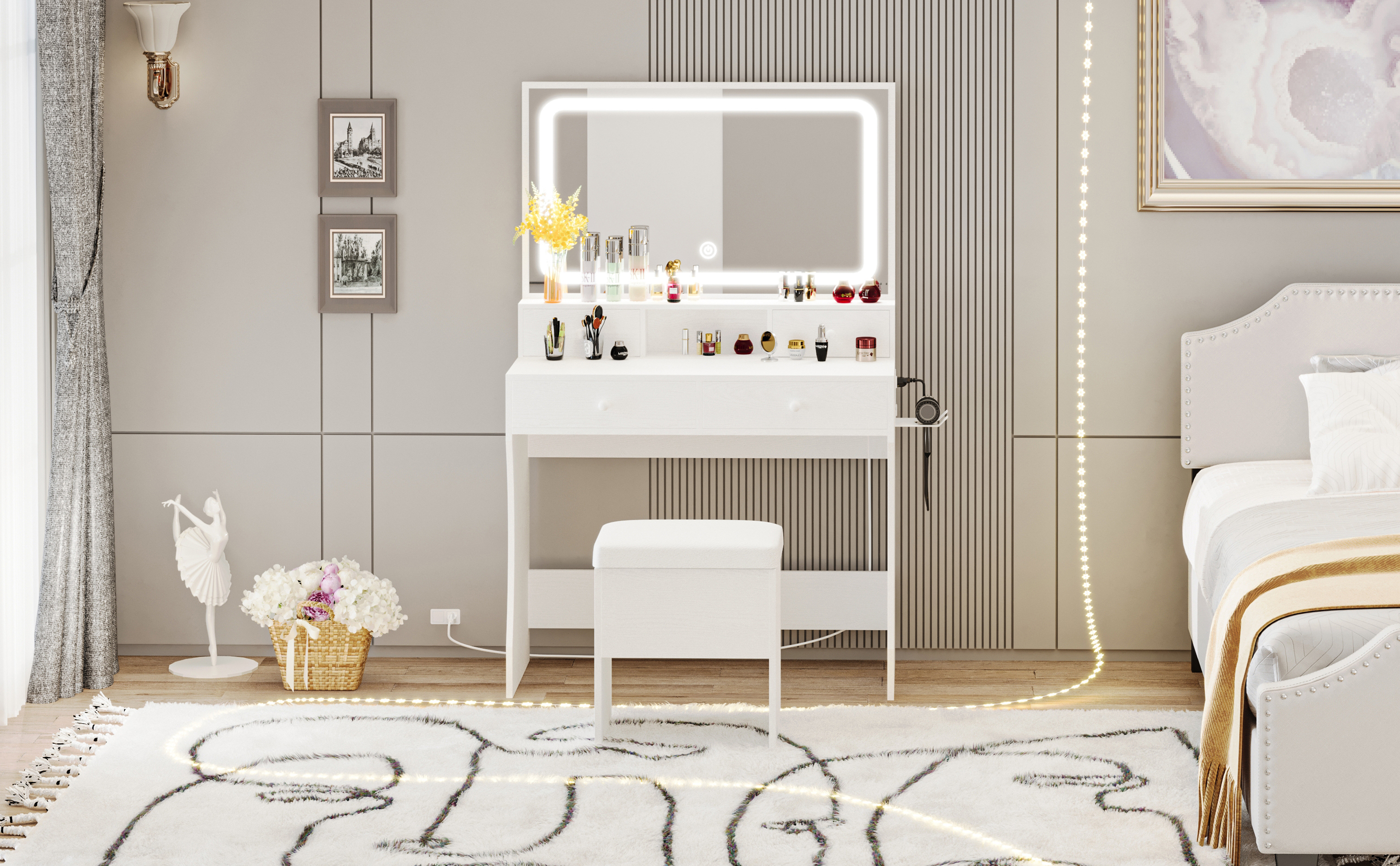 Amazon.com: LIKIMIO Vanity Desk with LED Lighted Mirror & Power