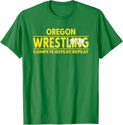 Miniatura 42 de Oregon Wrestling - Compete, Defeat, Repeat T-Shirt Negro,Azul Marino,Asfalto,Blanco,Azul Pastel,Arándano,Rojo,Verde Bosque,Verde Kelly,Verde