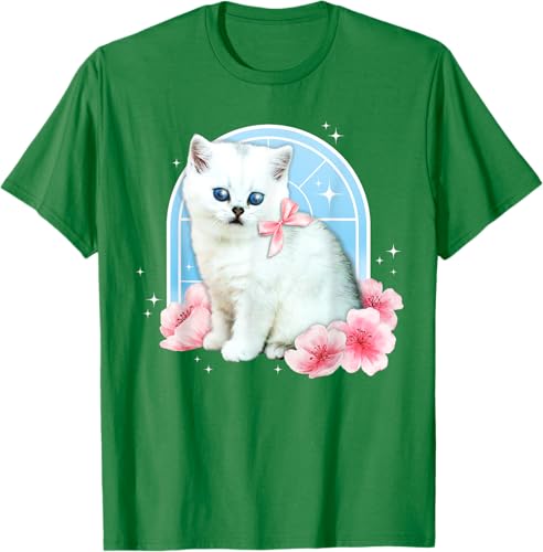 Miniatura 4 de Linda camiseta con diseño de flor de gato estética de los años 90 y 2000, Negro -