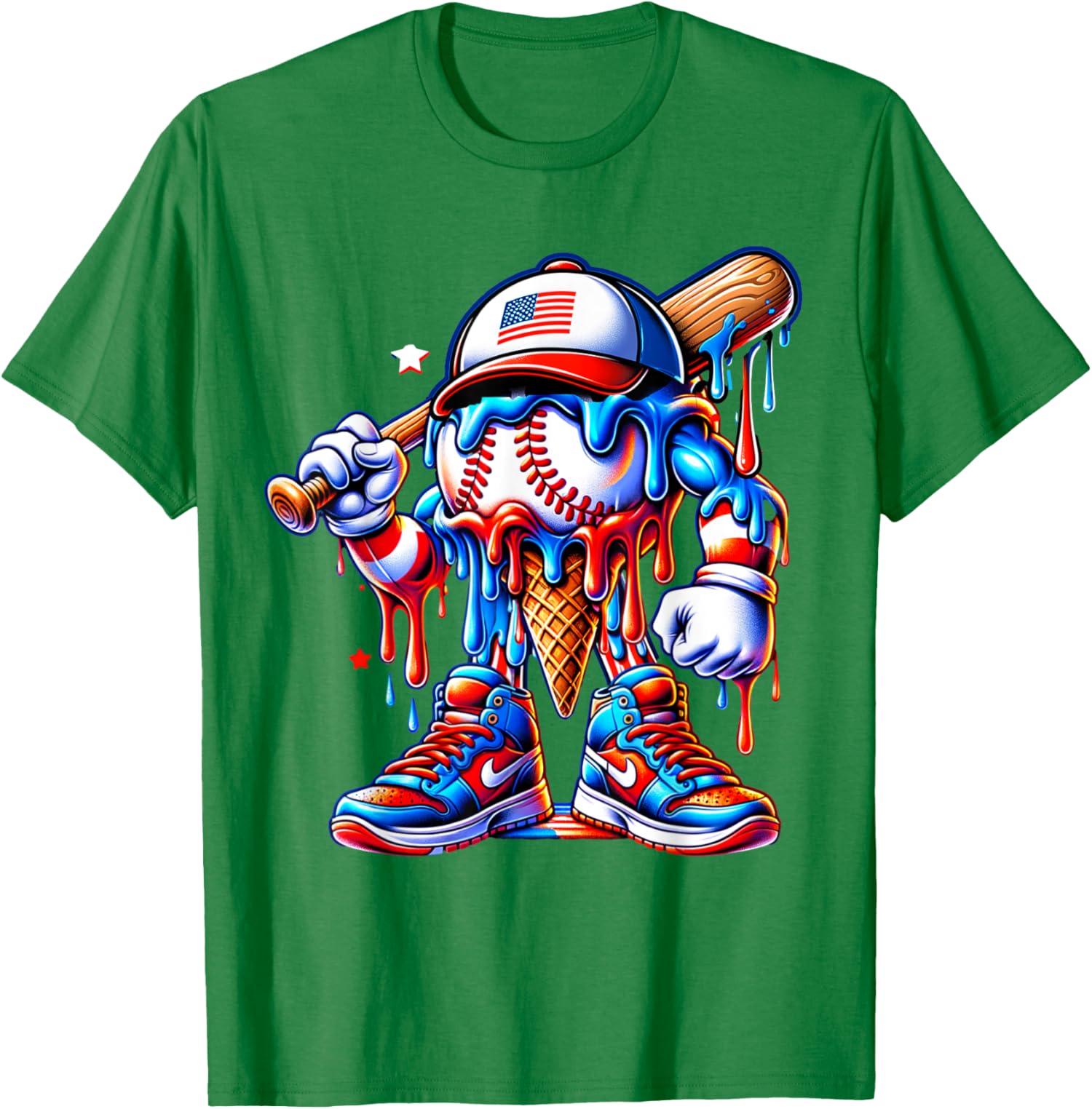 4th of July Red White and Blue Baseball Ice Cream Unisex T-Shirt - Picture 7 of 15