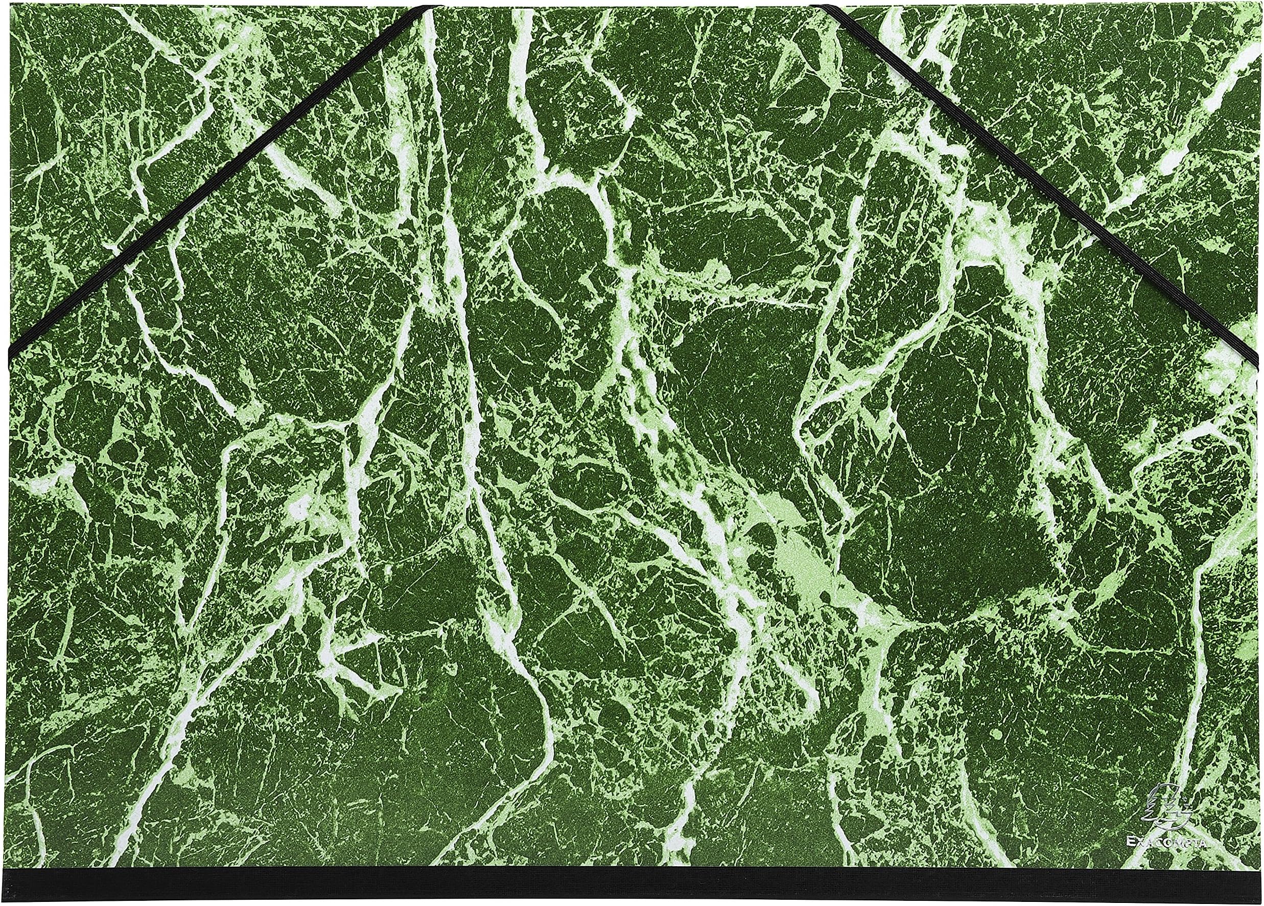 Ref 632E - Portfolio with Ribbon - A3 in Size, Elastic Strap Closure, White Interior - Suitable for Transporting Artwork & Documents - Marbled Green