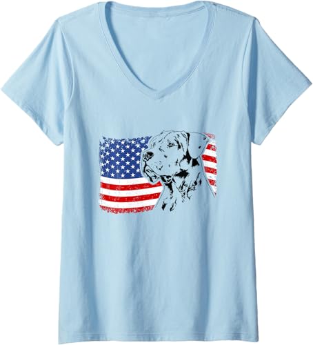 Womens Proud Dogo Argentino American Flag patriotic dog V-Neck T-Shirt