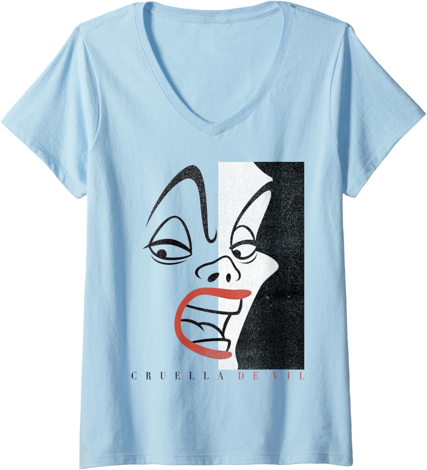 Disney Cruella Devil Head Shot Line Art Camiseta Cuello V