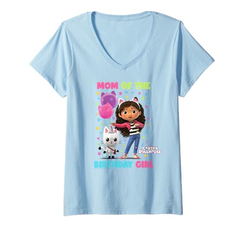 Womens DreamWorks Gabby's Dollhouse Mom of The Birthday Girl V-Ne...
