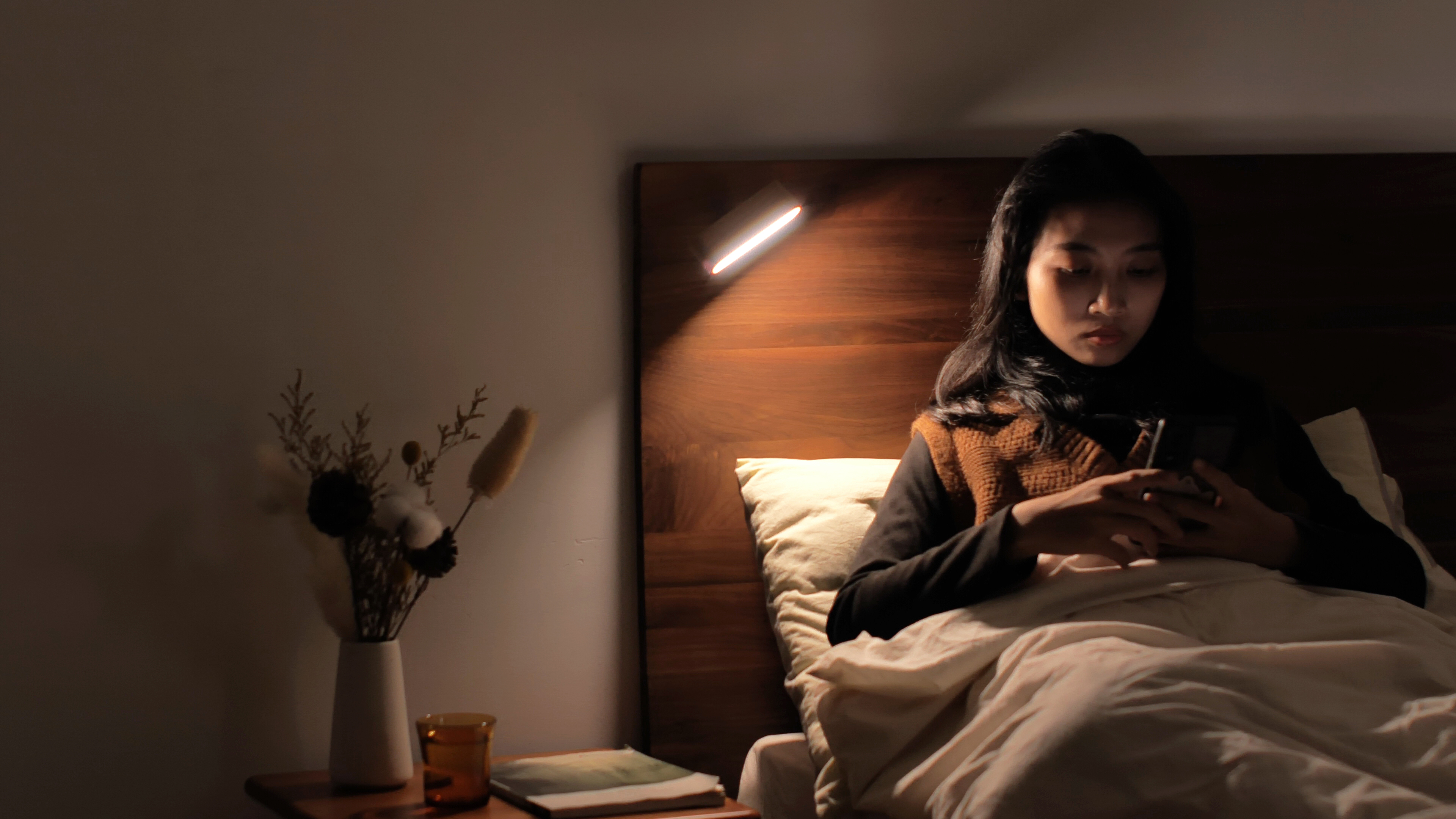 Image of Wood LED Wall Sconce, Magnetic 360 Rotatable Wall Mounted Night Light & Reading Light, Small Rechargeable Battery Powered Bedside Wall Lamp for Bedroom, Living Room, Beech Wood